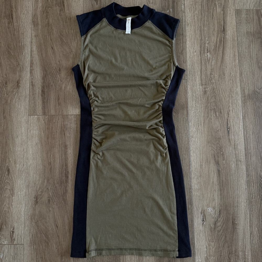 Daily Practice by Anthropologie Colorblock Side-Ruched‎ Mini Dress XXS Olive